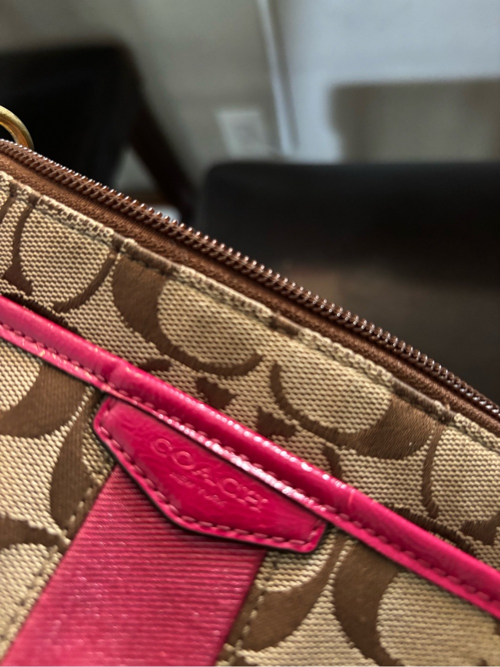 Coach Brown Signature Crossbody with Pink Stripe and White Strap - Picture 10 of 13
